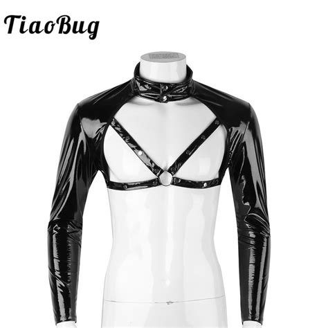 Buy Tiaobug Mens Wetlook Faux Leather Stand Collar