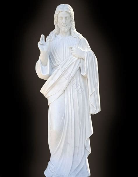 hand carved sacred heart jesus christ white marble statue  sale chs