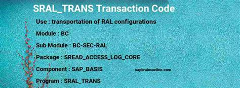 sraltrans sap tcode  transportation  ral configurations