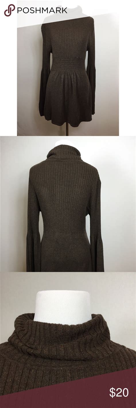 b moss brown turtleneck sweater with bell sleeves sweaters brown