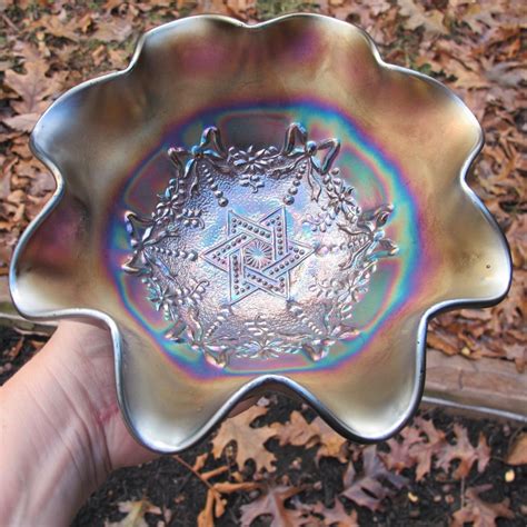 antique northwood amethyst star  david bows carnival glass bowl