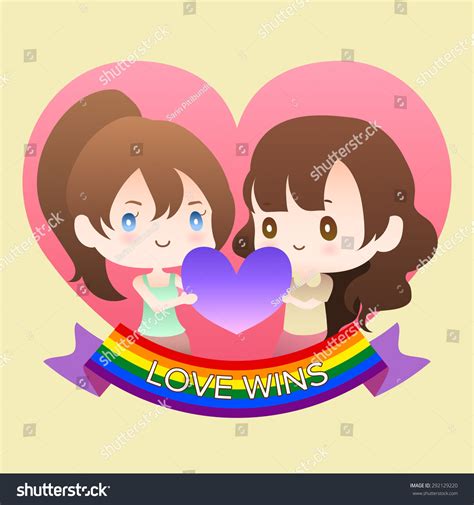 cute cartoon mascot lesbian woman lover stock vector 292129220