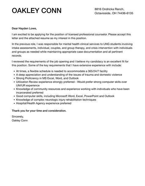 licensed professional counselor cover letter velvet jobs