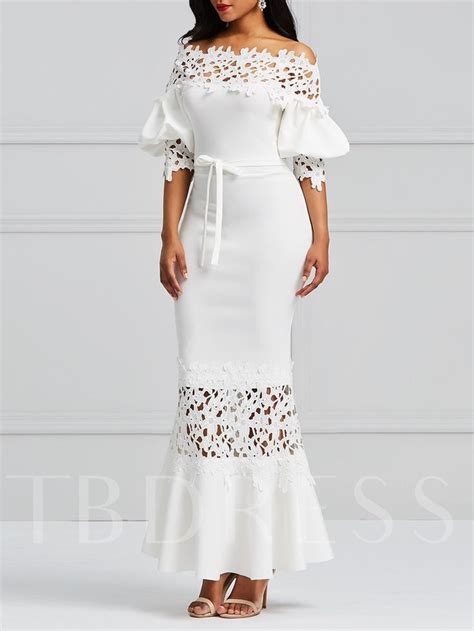White Elegant Off Shoulder Lantern Sleeve Dress In 2020 Maxi Dress
