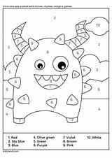 Number Color Monster Worksheets Printable Kids Worksheet Kidloland Activity Button Printables sketch template