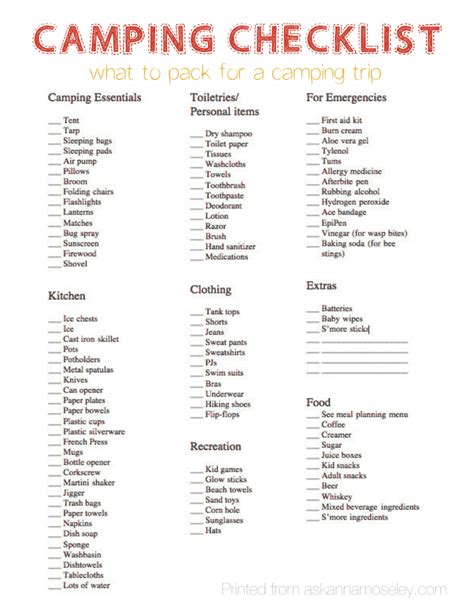 camping checklist   packpdf   packpdf camping