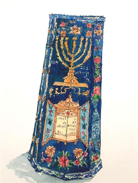 jewsh art jewish painting wooden torah box tik  sefer torah iranian painting limited art