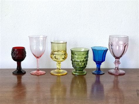 Rainbow Glass Goblet Set Of 6 Vintage Colored Glass Set Serving For