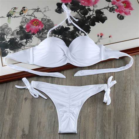 bikini blanco estilo vendaje traje de baño unicolor con realce