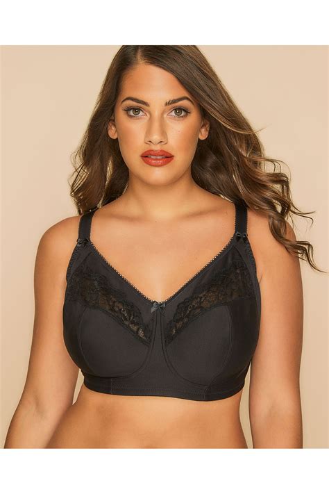 Black Cotton Rich Non Wired Bra With Lace Trim Yours