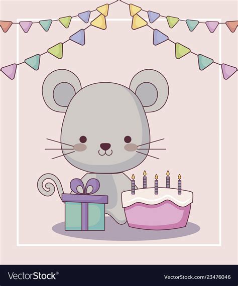 cute mouse happy birthday card royalty  vector image