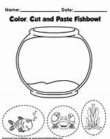 Paste Cut Color Crafts Activity Kids Activities Paper Worksheet Summer Printables Printable Coloring Fishbowl Templates Children Fish Craft Bowl Aquarium sketch template