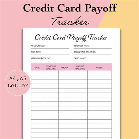 credit card tracker printable printable word searches