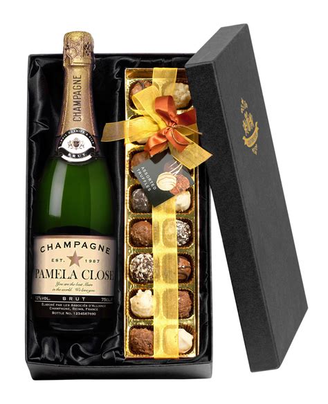 personalised champagne and chocolates t set signature ts