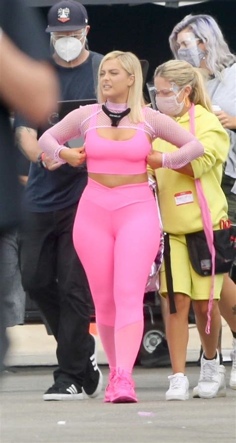 bebe rexha   pink exercise outfit   set    jbl headgear  los angeles celeb donut