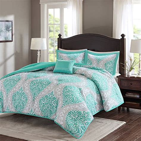 Luxury Bedding Comforter Set 4 Pcs Teal Grey Full Queen
