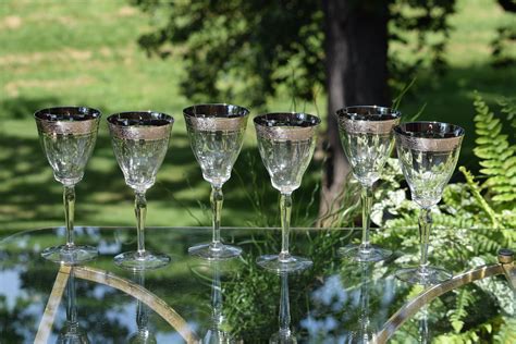 Sold 4 Vintage Platinum Encrusted Wine Glasses Glastonbury Lotus