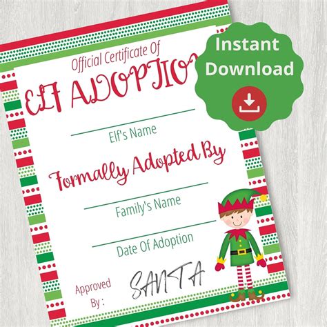 elf adoption certificate printable adopt  elf kids etsy