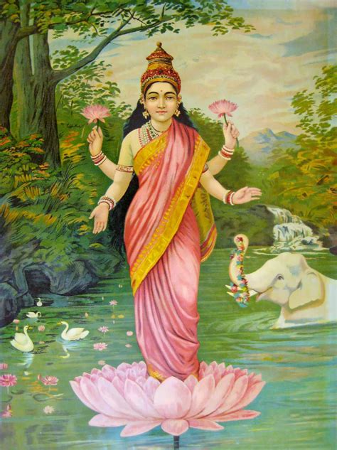 goddess  wealth lakshmi  raja ravi varma classical portrait oil painting  canvas