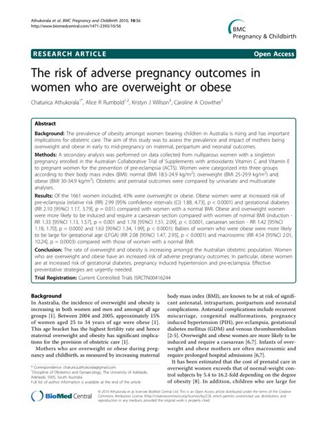 pdf the risk of adverse pregnancy outcomes in women who are