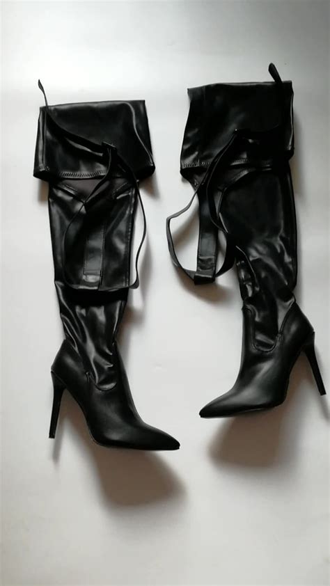 2020 Women Large Size High Heel Sexy Over The Knee Boots Leather Black