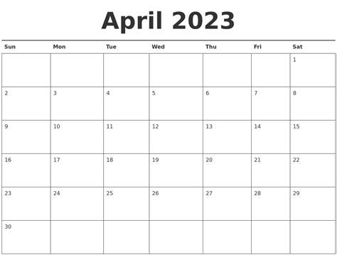 april  calendar printable
