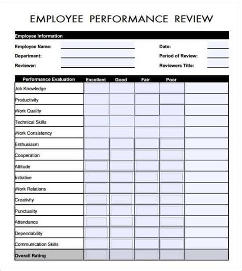 employee review forms word excel templates