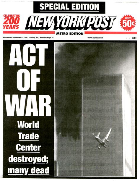 september 11 newspaper front pages from the following day abc news australian broadcasting