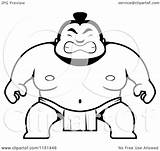 Sumo Cartoon Guy Crouching Clipart Outlined Coloring Vector Cory Thoman Regarding Notes sketch template