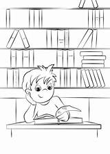 Coloring Book Library Reading Boy Pages Cute Little Printable Drawing sketch template