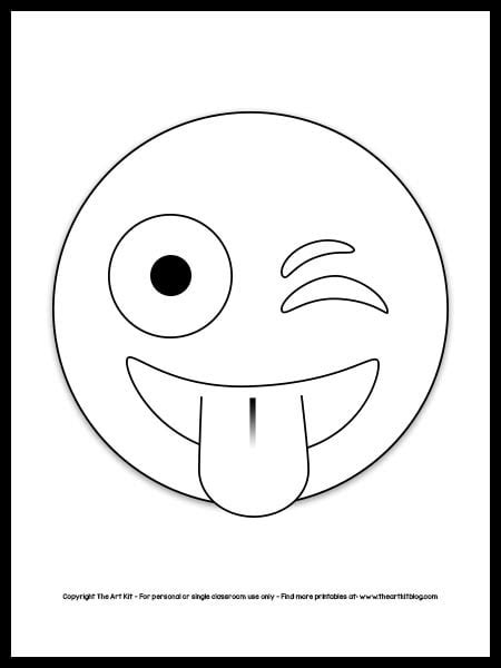 emoji coloring page silly winking face  tongue  printable