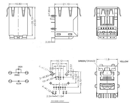 base tx rj modular jack  usb  led  light pipe rjusb connectors