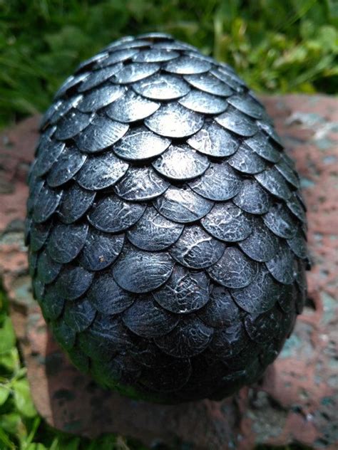 dragon egg  metal scales hand painted  black  sliver etsy