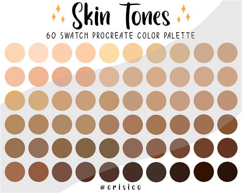 skin tones procreate color palette light  dark skin shade swatches