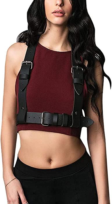women s leather harness punk body chest straps waist belts caged