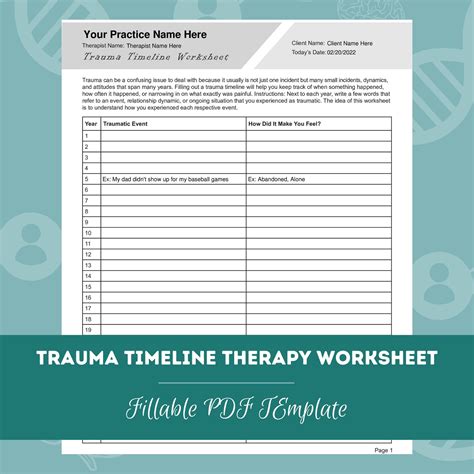 trauma timeline therapy worksheet editable fillable printable