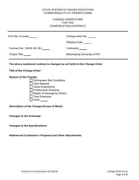 construction change order template collection