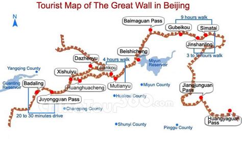 great wall  china map travel maps  badaling mutianyu jinshanling simatai wall sections