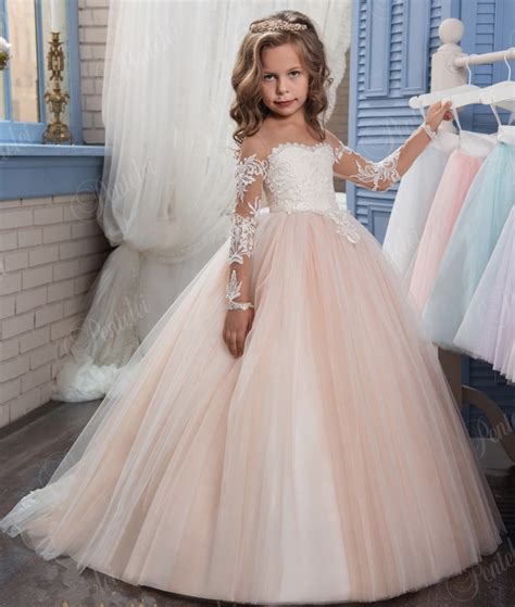 Blush Ball Gown Flower Girl Dresses For Weddings Cheap Lace Appliques
