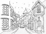 Christmas Town Coloring Drawing Drawings Adult Pages Small Sketches Digi Adults Colouring Color Motivet Template Book sketch template