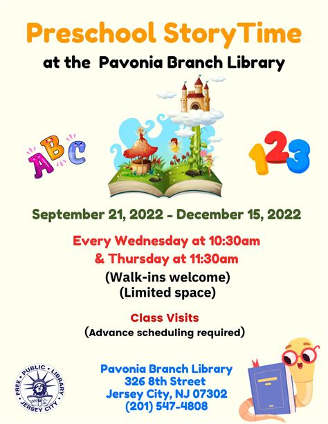 preschool story time  pavonia branch library jcfpl