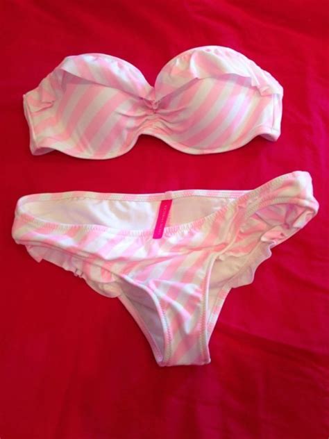 victoria s secret pink and white ruffle push up bikini push up bikini pink and push up