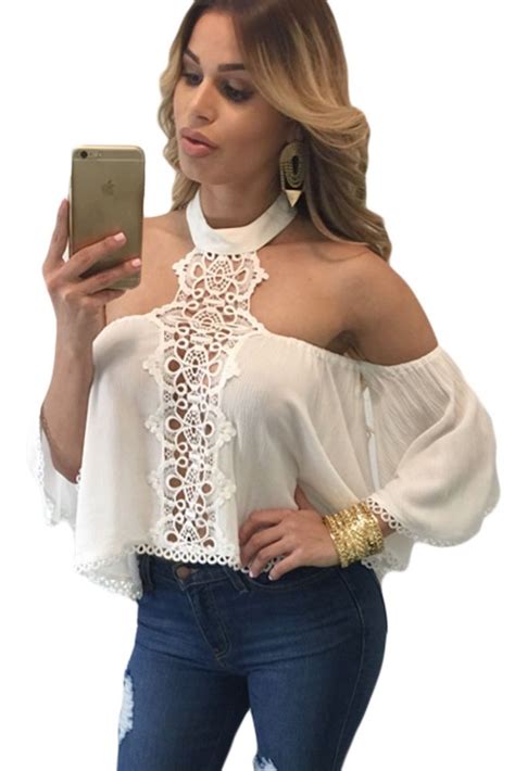 Sexy Chocker Neck Flare White Off The Shoulder Top Online Store For