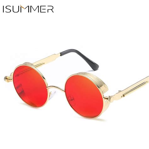 isumm metal round steampunk sunglasses men women fashion glasses brand
