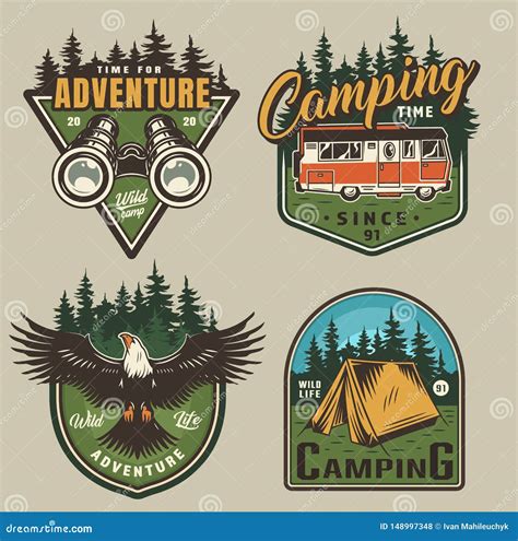 vintage outdoor recreation colorful logos stock vector illustration