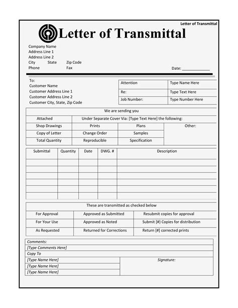 letter  transmittal template   printable templates