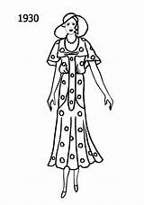 1930s Coloring Fashion 1930 Sketches Template Pages Dress Choose Board Costumes sketch template
