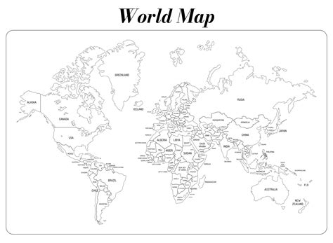 world map coloring page  countries labeled