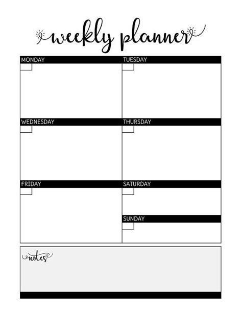 black  white weekly planner printables weekly simple black