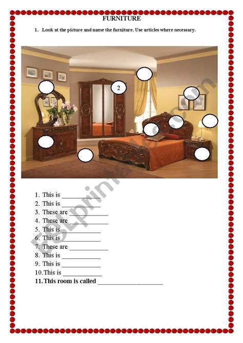 bedroom furniture esl worksheet  andriasi